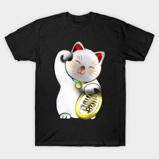 White maneki lucky cat with coin T-Shirt